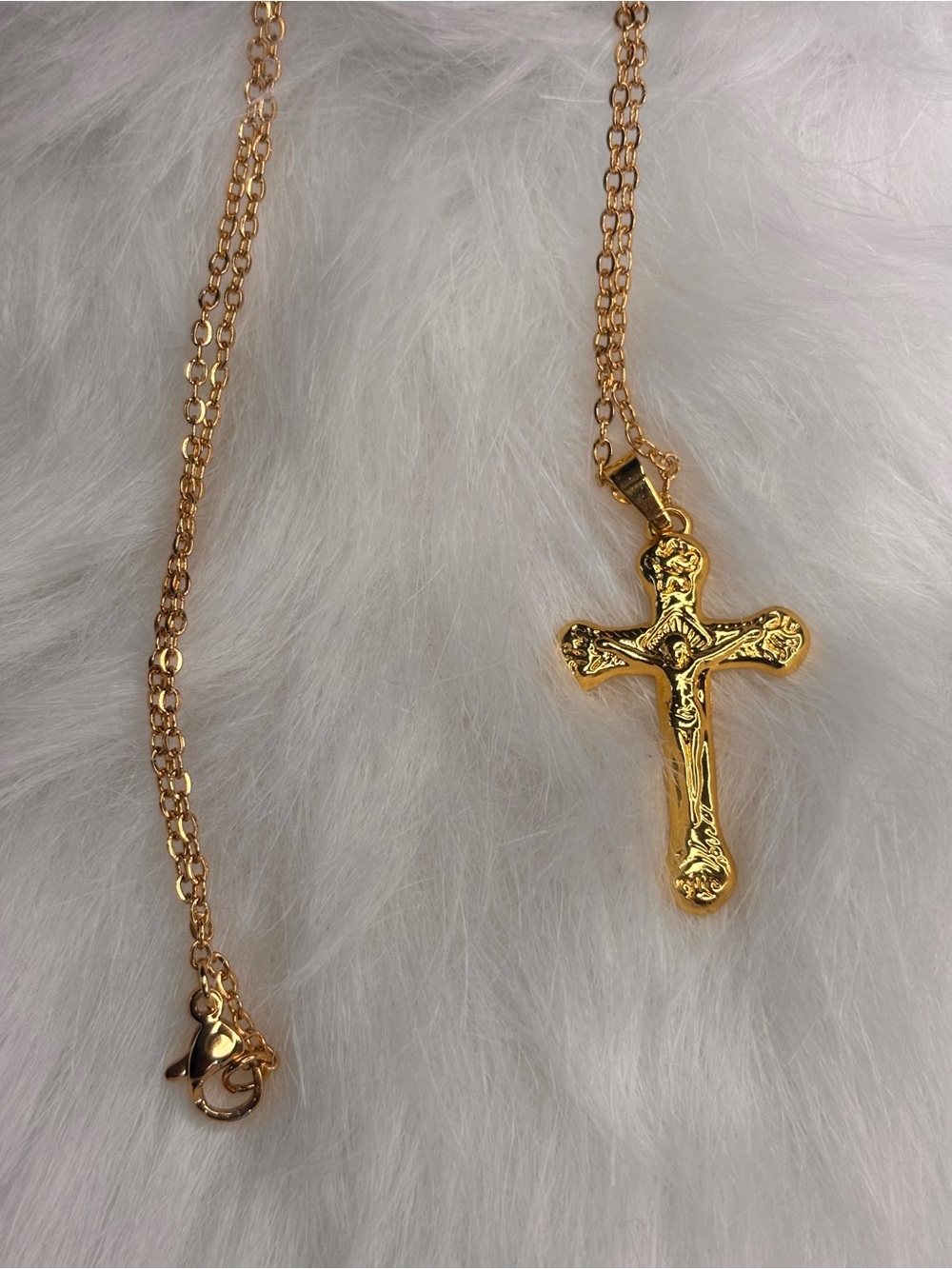 Stainless Steel Gold-Tone Crucifix Cross Necklace – Christian Faith Jewelry
